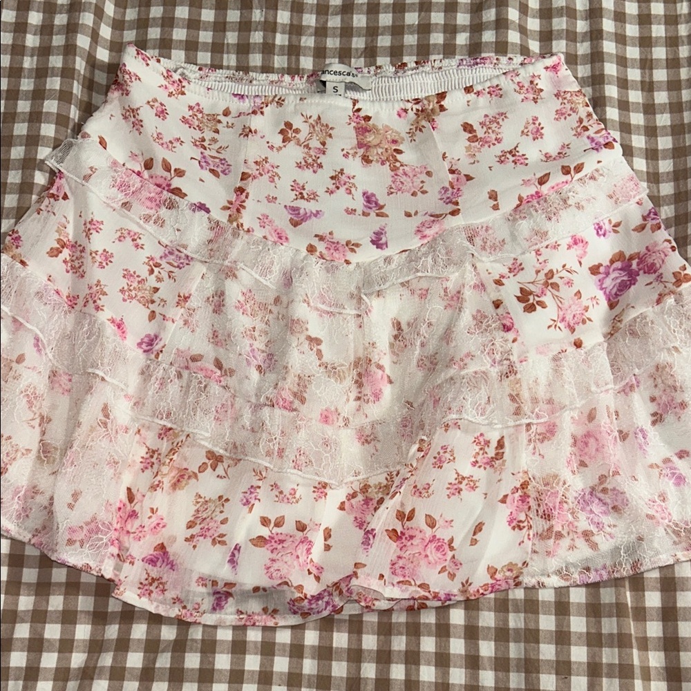 Francesca’s Pink Floral Mini Skirt